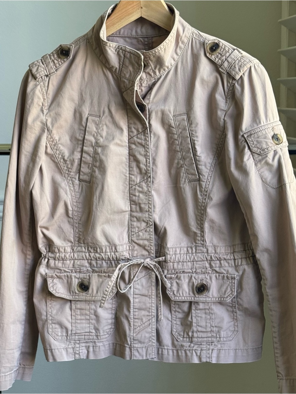 Ann Taylor Loft Utility Jacket Women's Small Petite Beige Pre-Owned